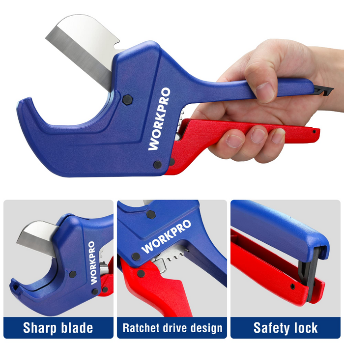 WORKPRO Ratchet PVC Pipe Cutter Tool, Cuts up to 42mm, 60.5mm