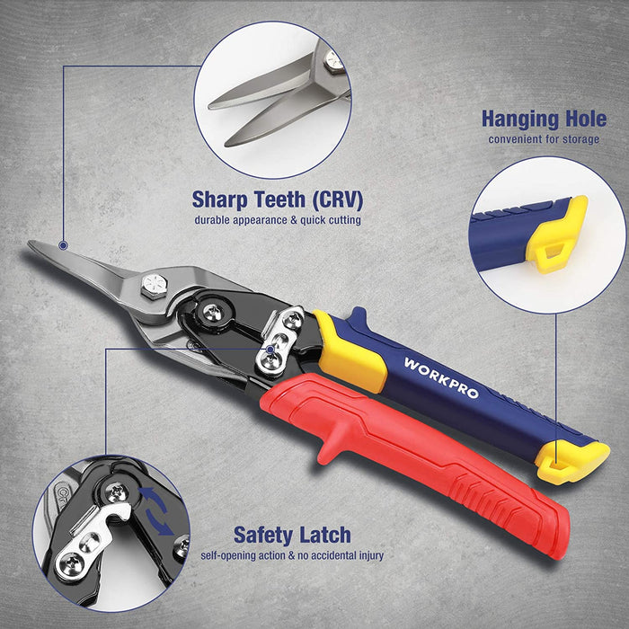 WORKPRO 10 Inch Aviation Snips Set, 3 Pcs Straight Left and Right Cut Tin Snips