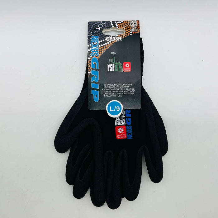 Nexus GRIP Nitrile Sandy Finish Gloves - Black/Hi-Vis, Oil & Abrasion Resistant, Breathable, Machine Washable (12 Pairs)