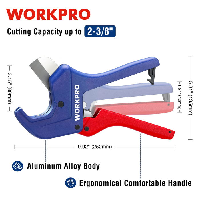 WORKPRO Ratchet PVC Pipe Cutter Tool, Cuts up to 42mm, 60.5mm