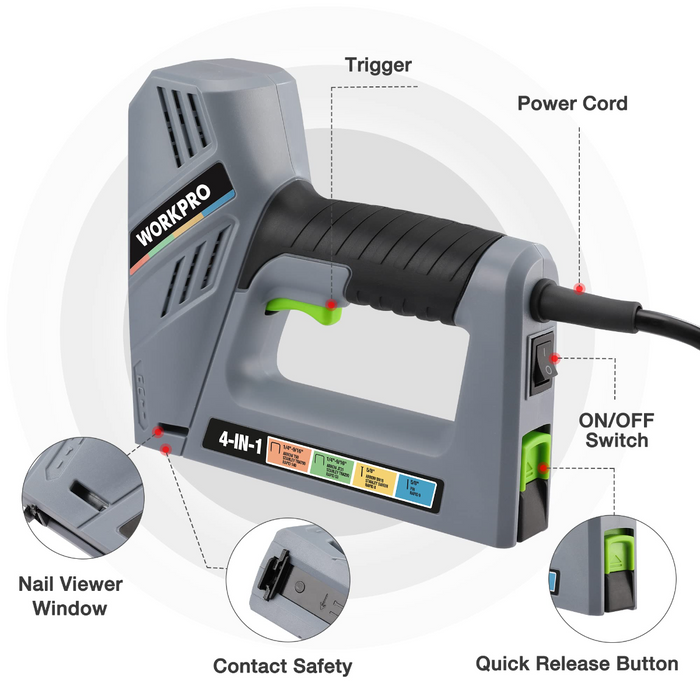 WORKPRO Electric Corded 4-in-1 Nail Gun, Including 3000PCS of Staples and Nails